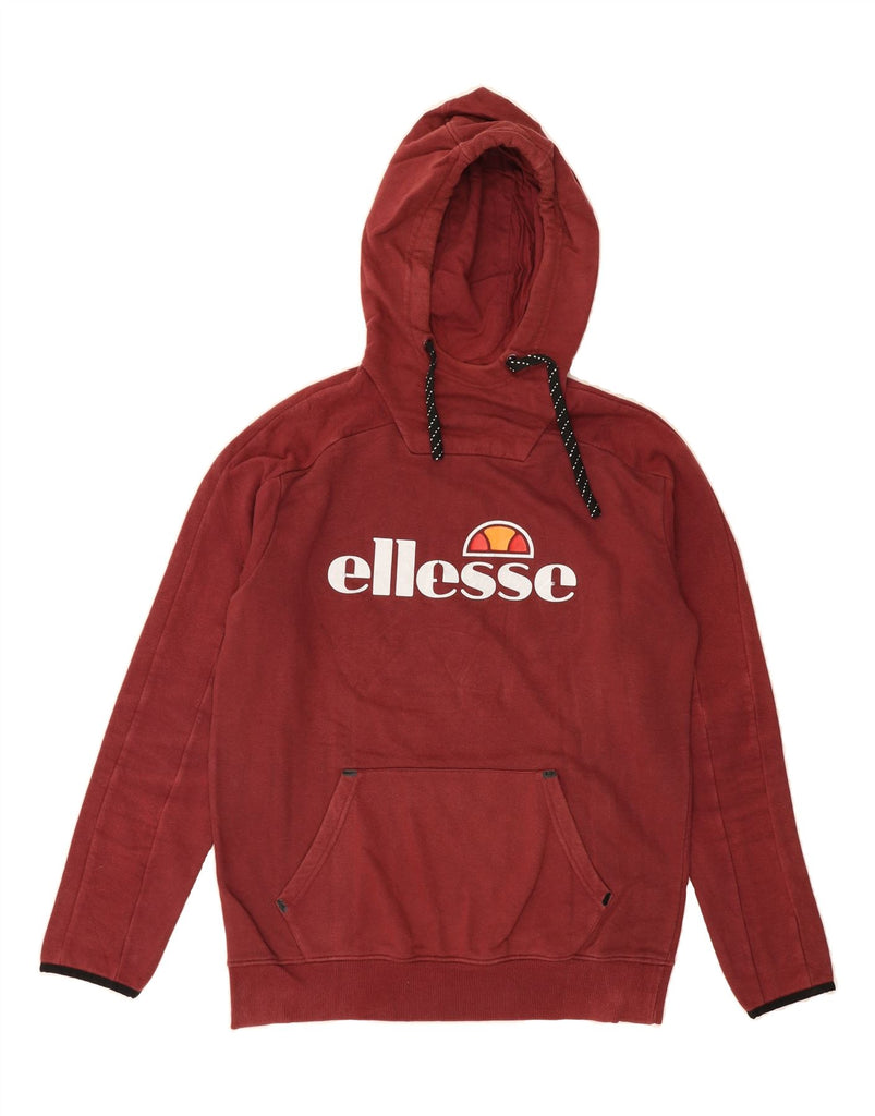 ELLESSE Mens Graphic Hoodie Jumper Small Burgundy Cotton Vintage Ellesse and Second-Hand Ellesse from Messina Hembry 