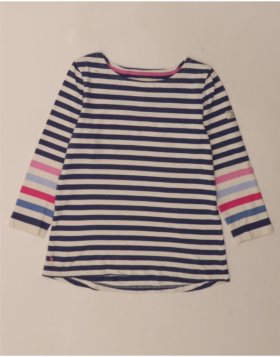 Joules Womens Regular Top 3/4 Sleeve UK 12 Medium Blue Striped Cotton