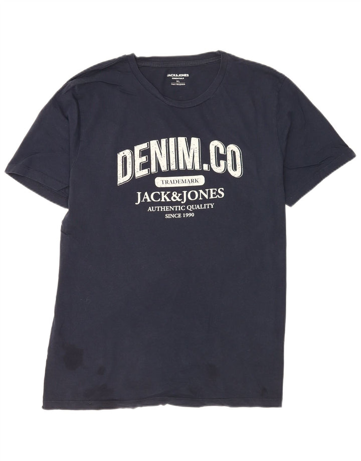 Jack & Jones Mens Graphic T-Shirt Top XL Navy Blue