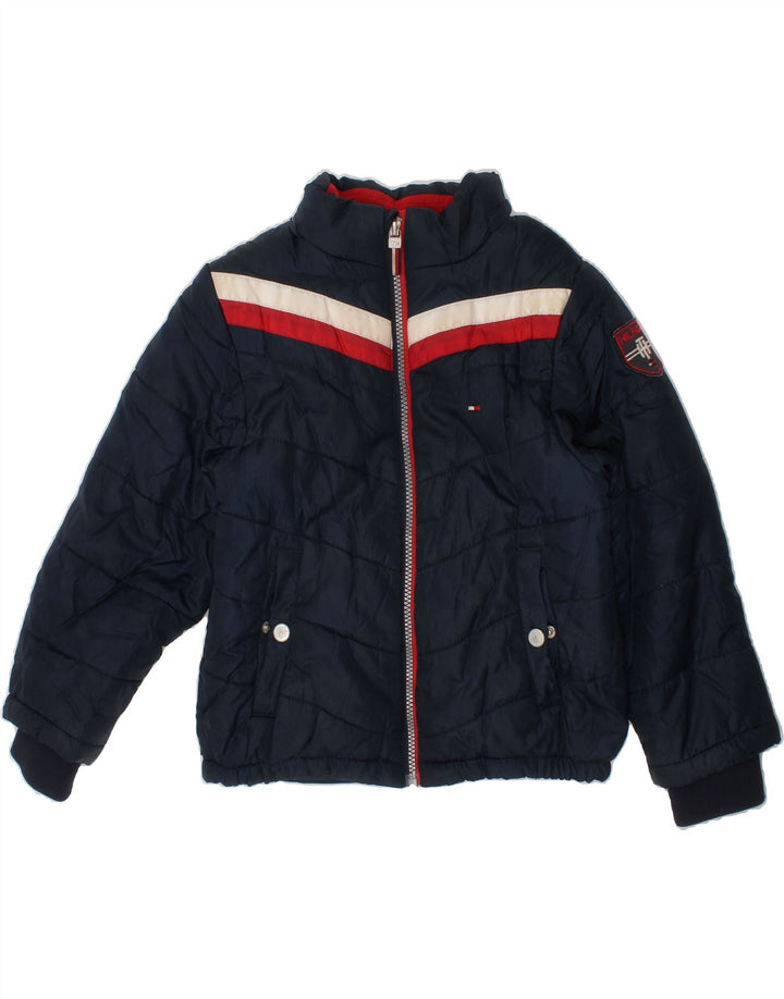 TOMMY HILFIGER Boys Graphic Padded Jacket 5-6 Years Navy Blue Colourblock Vintage Tommy Hilfiger and Second-Hand Tommy Hilfiger from Messina Hembry 