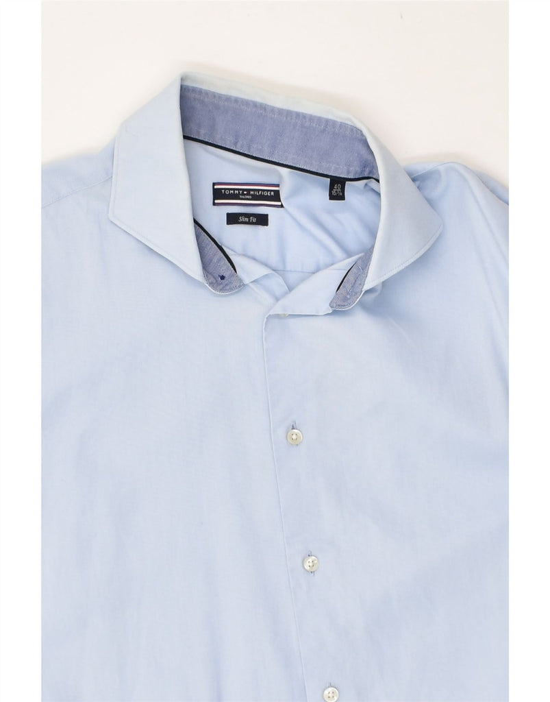 TOMMY HILFIGER Mens Slim Fit Shirt Size 15 3/4 40 Medium Blue Cotton | Vintage Tommy Hilfiger | Thrift | Second-Hand Tommy Hilfiger | Used Clothing | Messina Hembry 