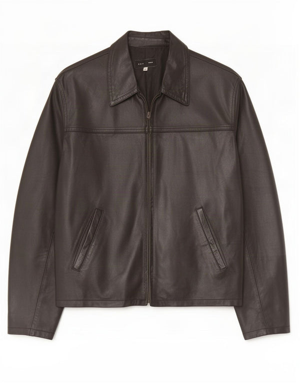 Sasch Mens Leather Jacket IT 50 Large Black Polyester