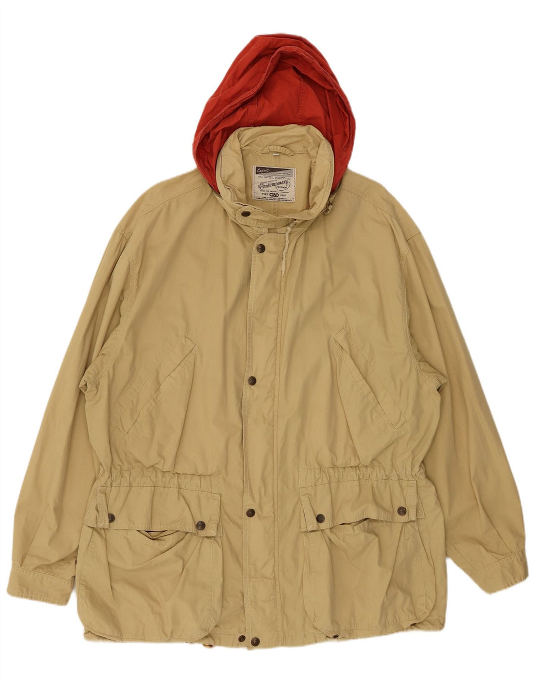 CIAO Mens Hooded Utility Jacket UK 44 2XL Beige Cotton
