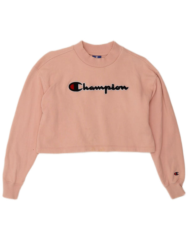 CHAMPION Womens Crop Graphic Sweatshirt Jumper UK 10 Small Pink