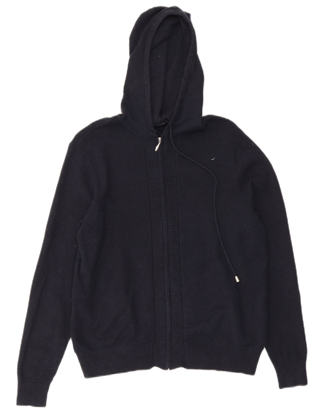 Marks & Spencer Womens Knit Zip Hoodie Sweater UK 12 Medium Navy Blue
