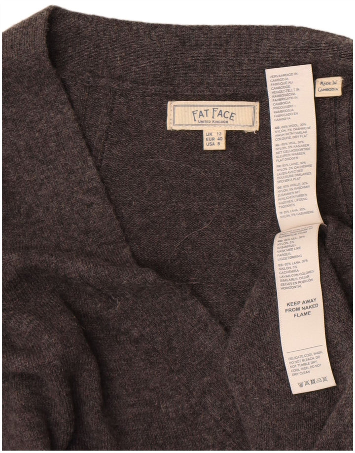 Fat Face Womens Oversized V-Neck Jumper Sweater UK 12 Medium Grey Wool