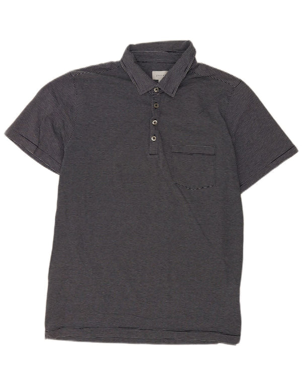 Jigsaw Mens Polo Shirt Medium Navy Blue Pinstripe Cotton