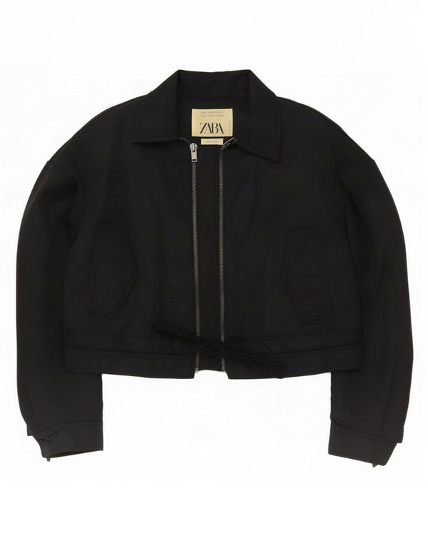 Zara Womens Crop Oversized Bomber Jacket UK 6 XS Black Polyamide