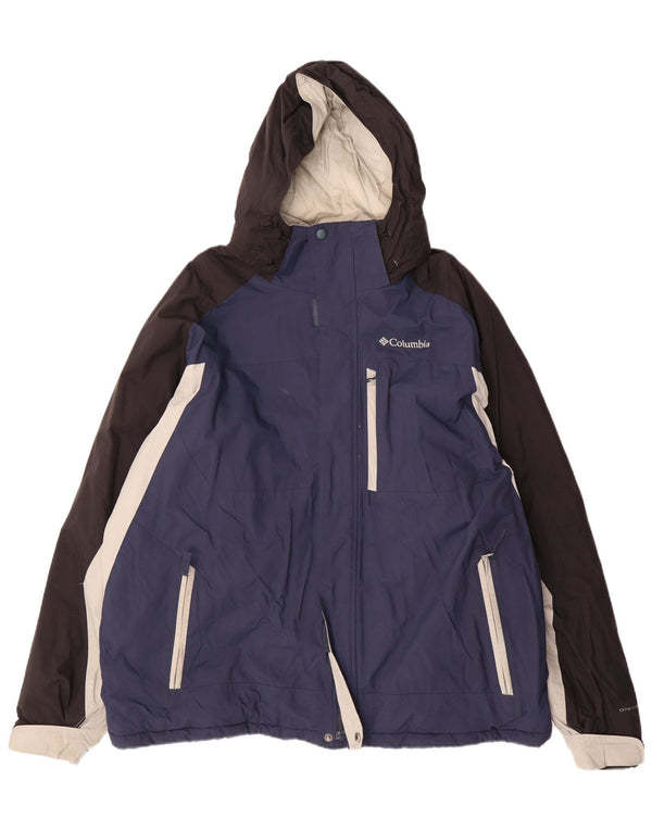 Columbia Mens Hooded Ski Jacket UK 42 XL Navy Blue Colourblock Nylon
