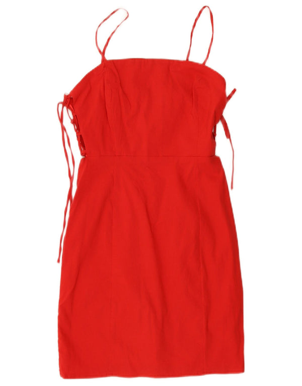Zara Womens Sleeveless Sheath Dress UK 8 Small Red Cotton