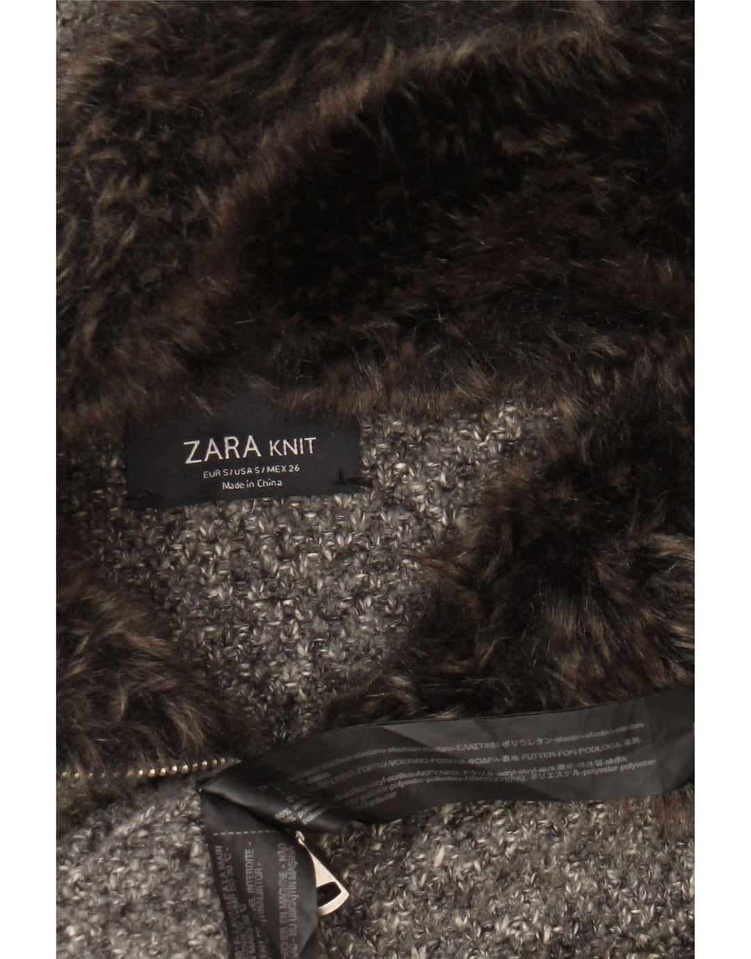 Zara Womens Oversized Hooded Knit Overcoat UK 10 Small Grey Flecked Acrylic