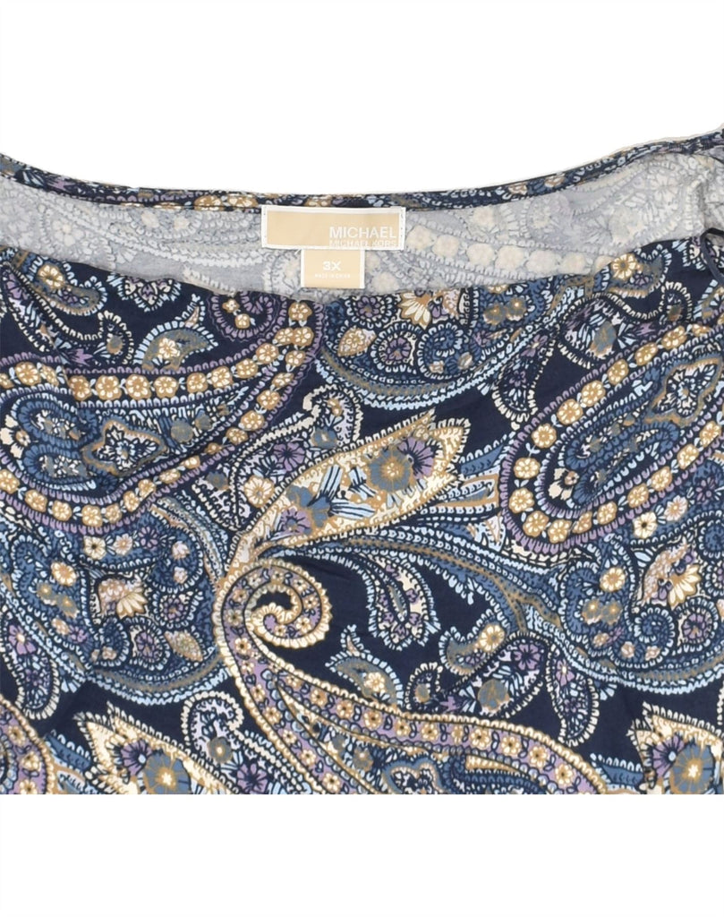 MICHAEL KORS Womens Blouse Top UK 22 3XL Navy Blue Paisley Rayon | Vintage Michael Kors | Thrift | Second-Hand Michael Kors | Used Clothing | Messina Hembry 