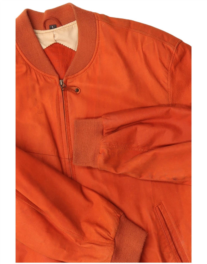 C&A Mens Leather Bomber Jacket UK 40 Large Orange Leather