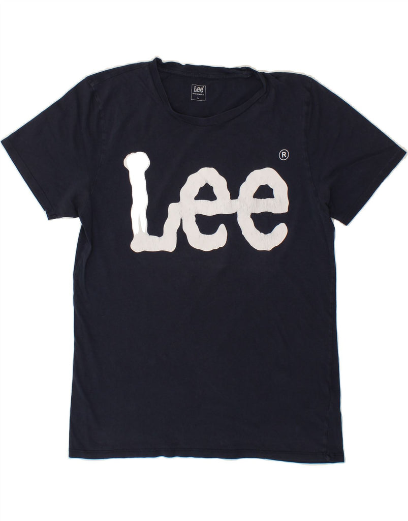 LEE Womens Graphic T-Shirt Top UK 16 Large Navy Blue Cotton Vintage Lee and Second-Hand Lee from Messina Hembry 