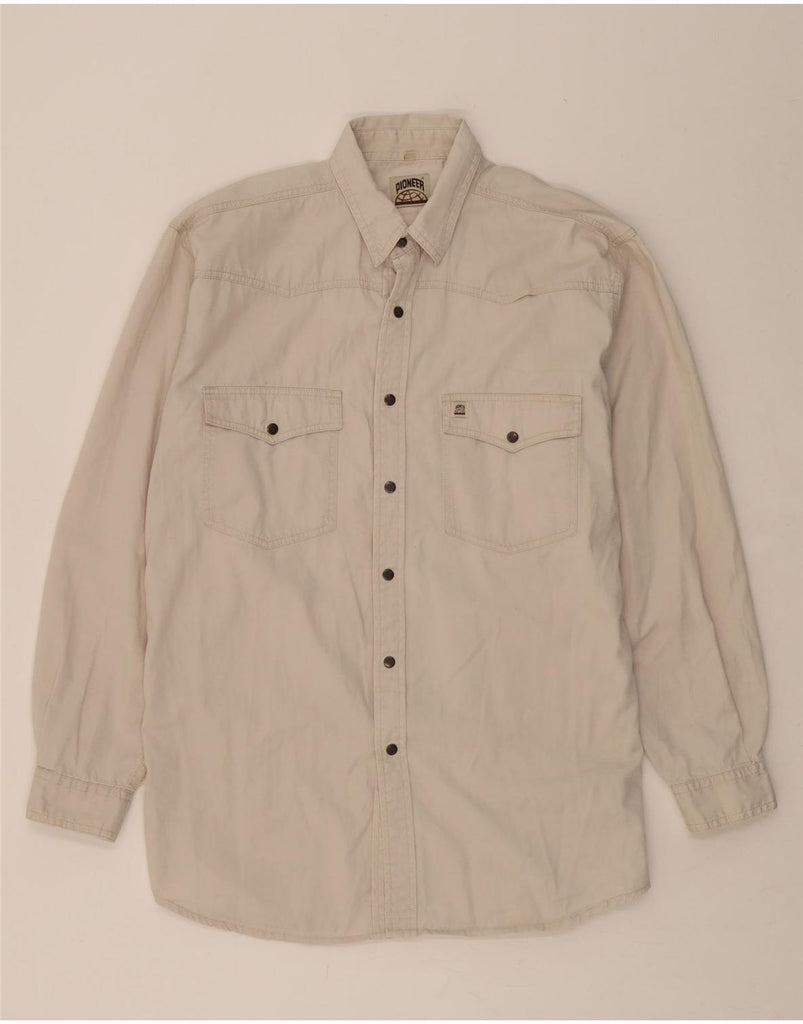 PIONEER Mens Shirt Size 16 Large Beige Cotton Vintage Pioneer and Second-Hand Pioneer from Messina Hembry 