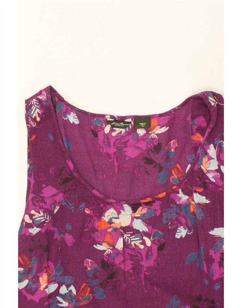 EDDIE BAUER Womens Vest Top UK 14 Medium Purple Floral Cotton | Vintage Eddie Bauer | Thrift | Second-Hand Eddie Bauer | Used Clothing | Messina Hembry 