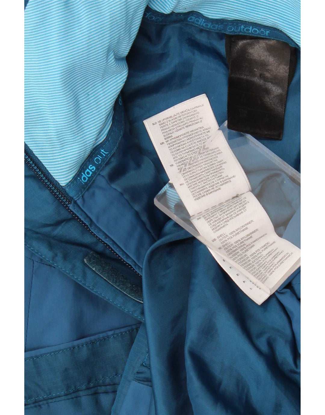 ADIDAS Womens Clima Proof Hooded Windbreaker Coat UK 14 Medium Blue