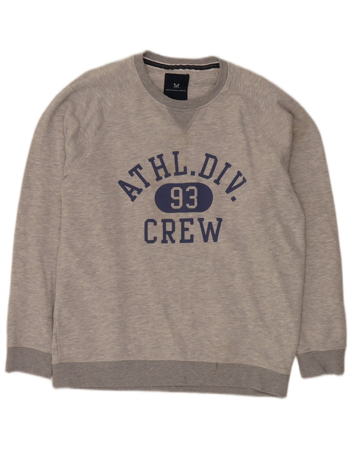 Crew Clothing Mens Graphic Sweatshirt Jumper Large Grey Flecked Cotton