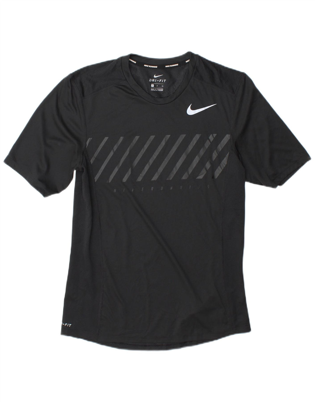 Nike Mens Dri Fit Running T-Shirt Top Small Black Striped Polyester