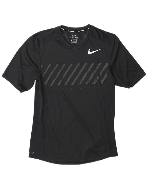 Nike Mens Dri Fit Running T-Shirt Top Small Black Striped Polyester