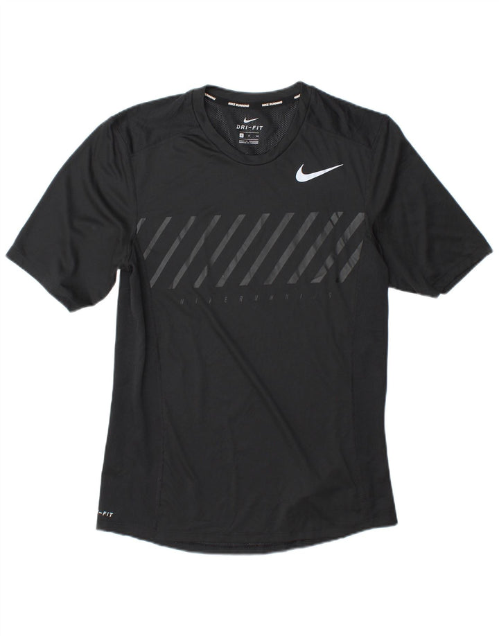 Nike Mens Dri Fit Running T-Shirt Top Small Black Striped Polyester