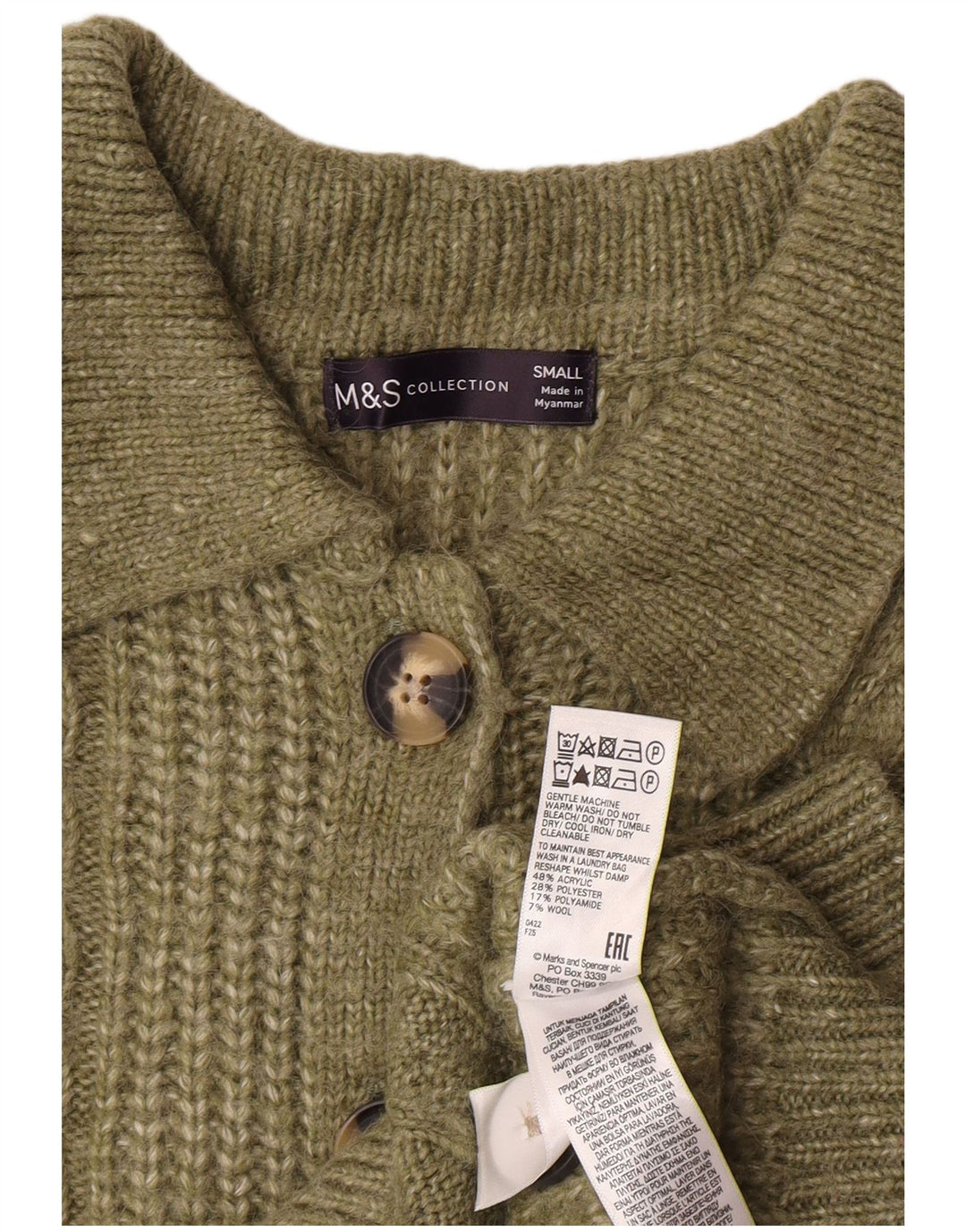 Marks & Spencer Womens Cardigan Sweater UK 10 Small Khaki Acrylic