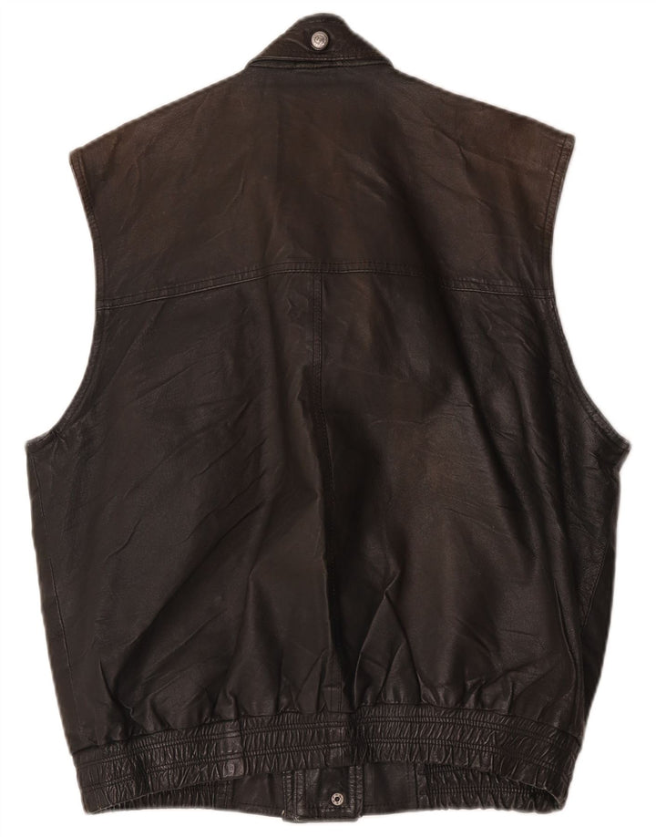 Vintage Mens Leather Gilet IT 52 XL Black Leather
