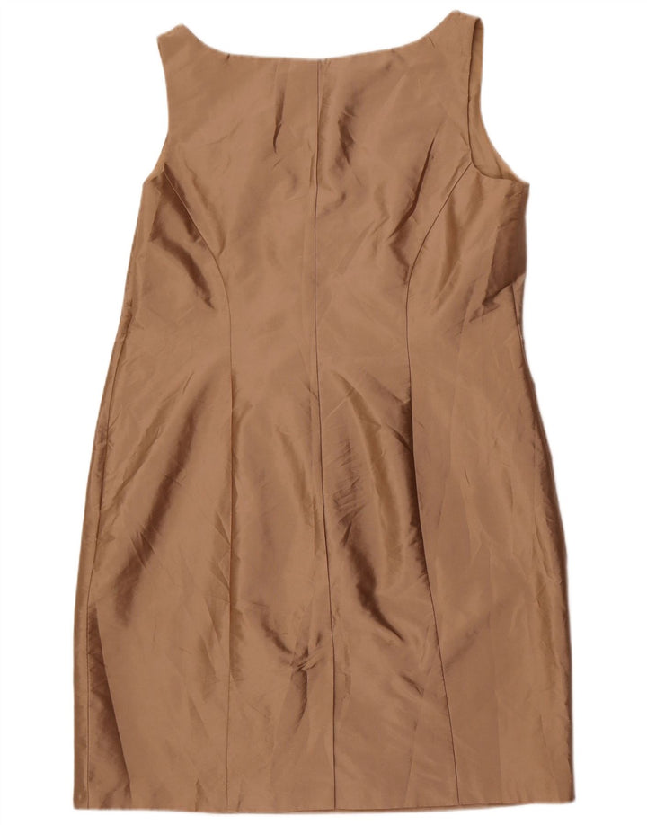 Debut Womens Sleeveless Ruffle Front Sheath Dress UK 18 XL Brown Polyester