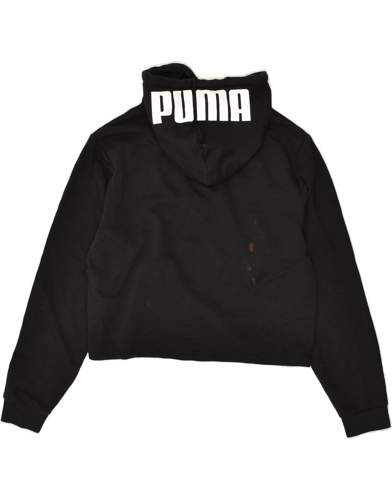 PUMA Womens Crop Graphic Hoodie Jumper UK 16 Large Black Cotton | Vintage Puma | Thrift | Second-Hand Puma | Used Clothing | Messina Hembry 