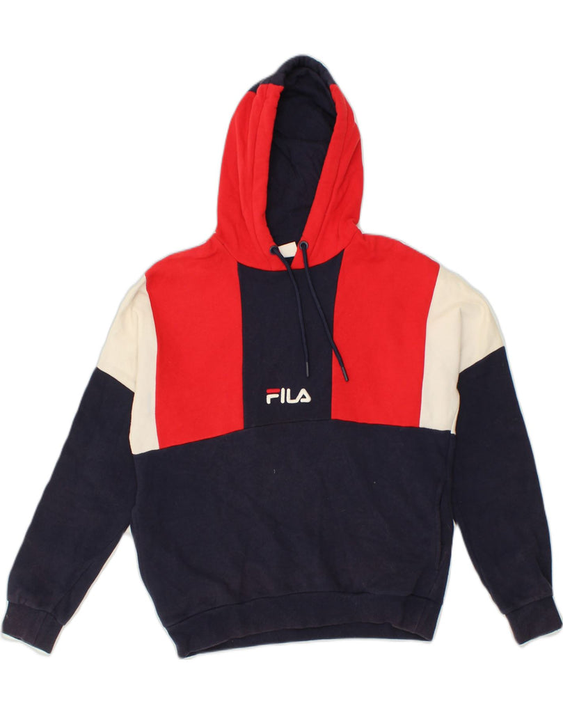 FILA Womens Graphic Hoodie Jumper UK 6 XS Multicoloured Colourblock Cotton | Vintage Fila | Thrift | Second-Hand Fila | Used Clothing | Messina Hembry 