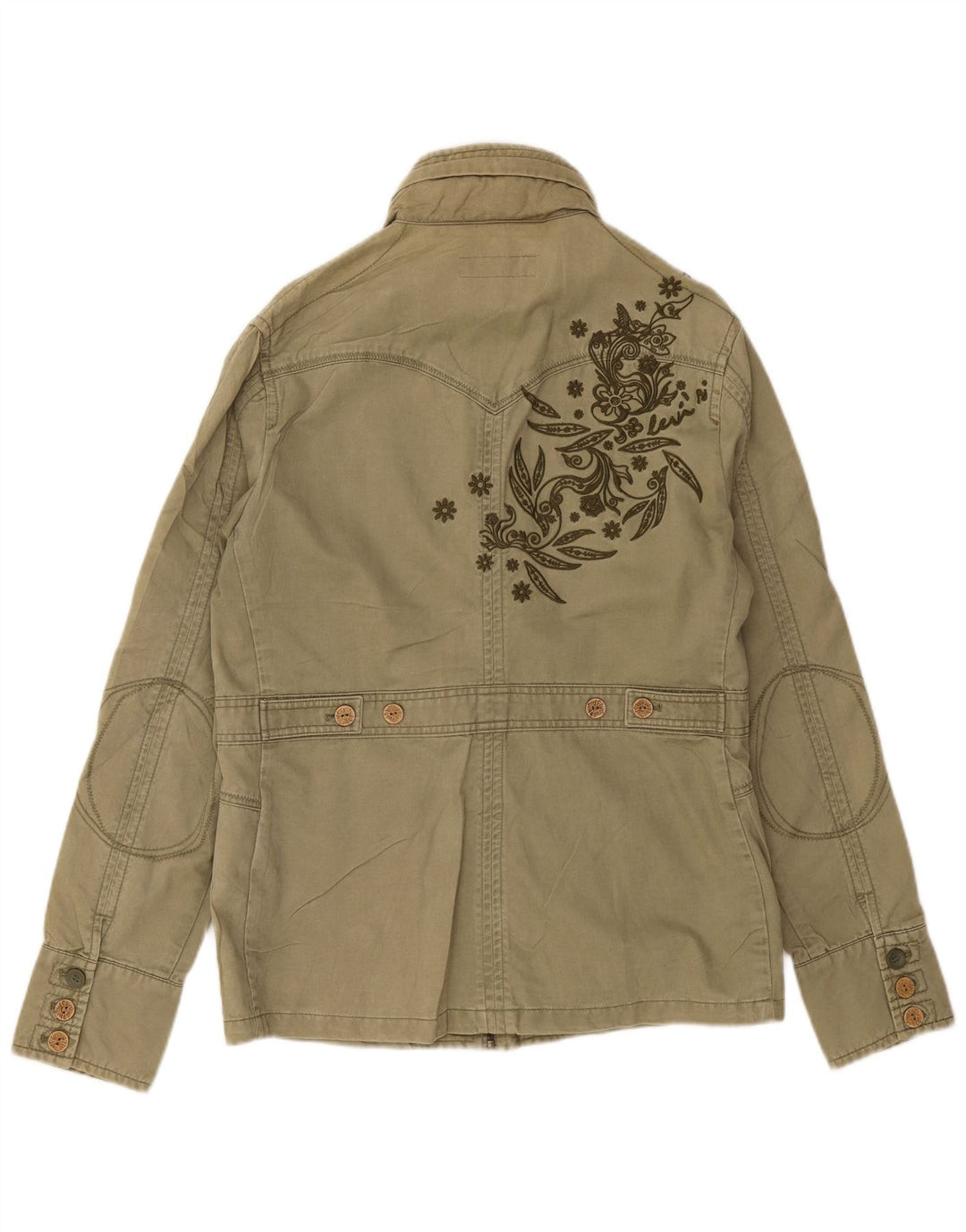 Levi's Womens Graphic Hooded Utility Jacket UK 16 Large Khaki Cotton