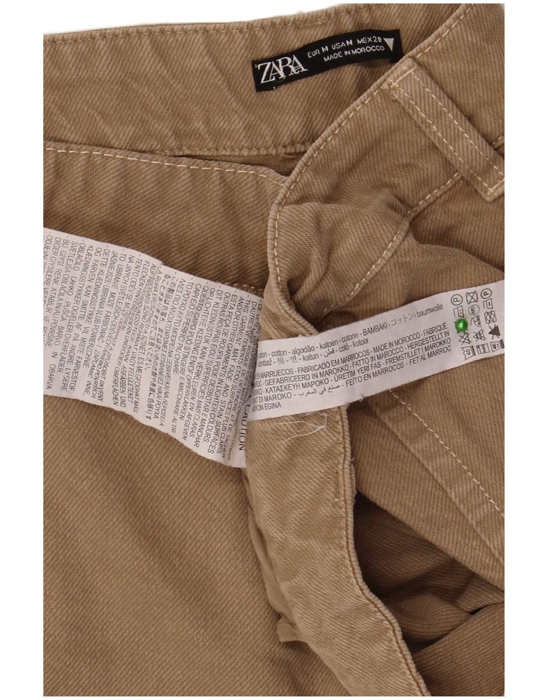 Zara Womens Wide Leg Cargo Trousers Medium W28 L30 Beige Cotton