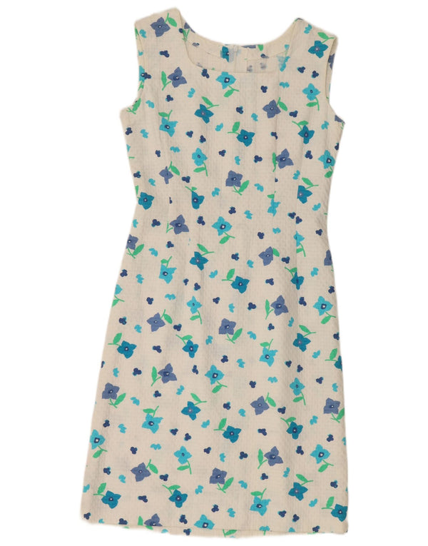 Vintage Womens Sleeveless Sheath Dress UK 12 Medium White Floral