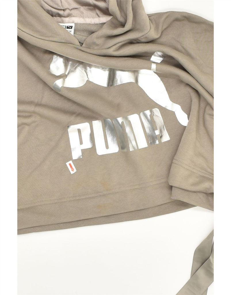 PUMA Womens Graphic Crop Hoodie Jumper UK 8 Small  Beige Cotton | Vintage Puma | Thrift | Second-Hand Puma | Used Clothing | Messina Hembry 