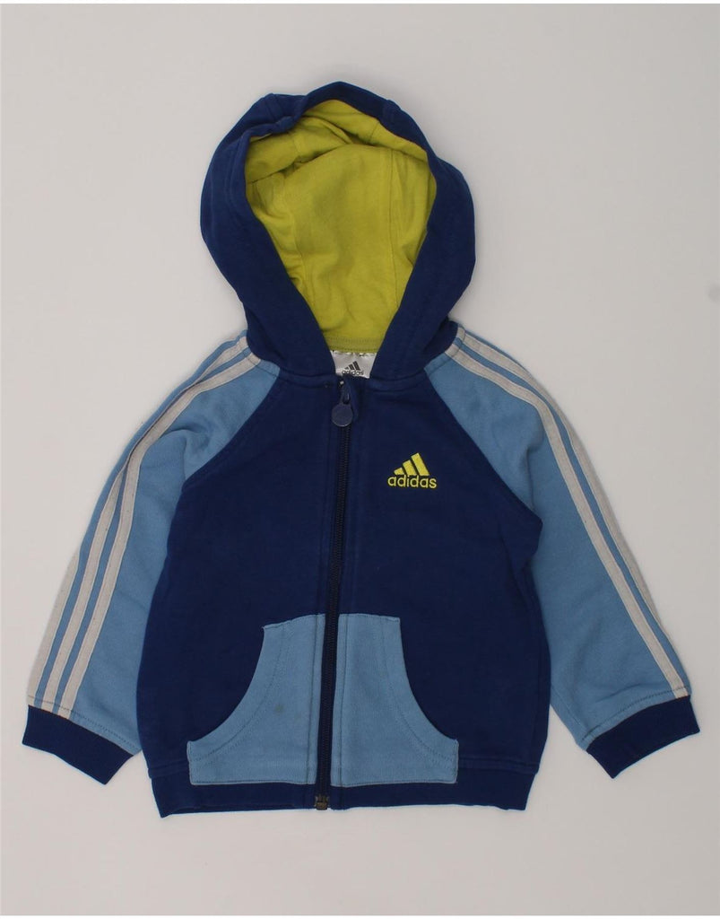 ADIDAS Baby Boys Zip Hoodie Sweater 9-12 Months Blue Colourblock Cotton | Vintage Adidas | Thrift | Second-Hand Adidas | Used Clothing | Messina Hembry 