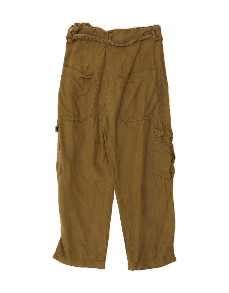 ZARA Womens High Waist Pegged Cargo Trousers W26 L26 Khaki Linen Vintage Zara and Second-Hand Zara from Messina Hembry 