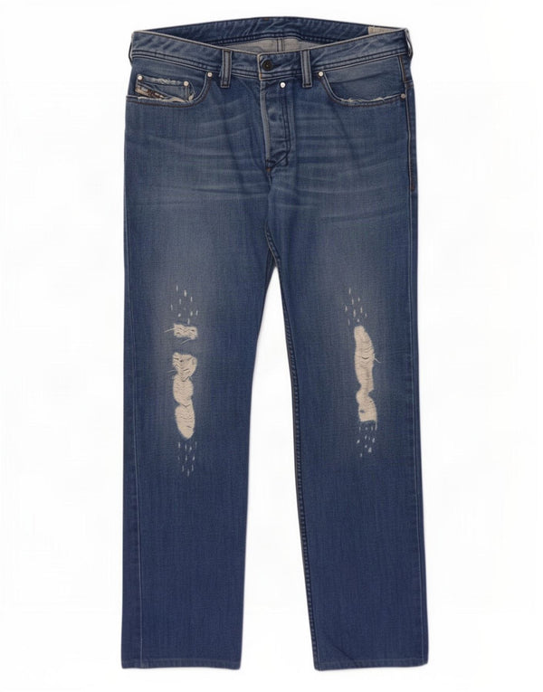 Diesel Mens Safado Distressed Straight Jeans W34 L34 Blue Cotton