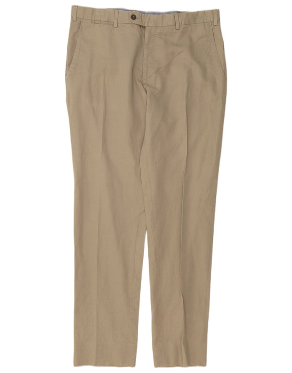 Massimo Dutti Mens Slim Chino Trousers EU 42 Large W34 L34 Beige Cotton