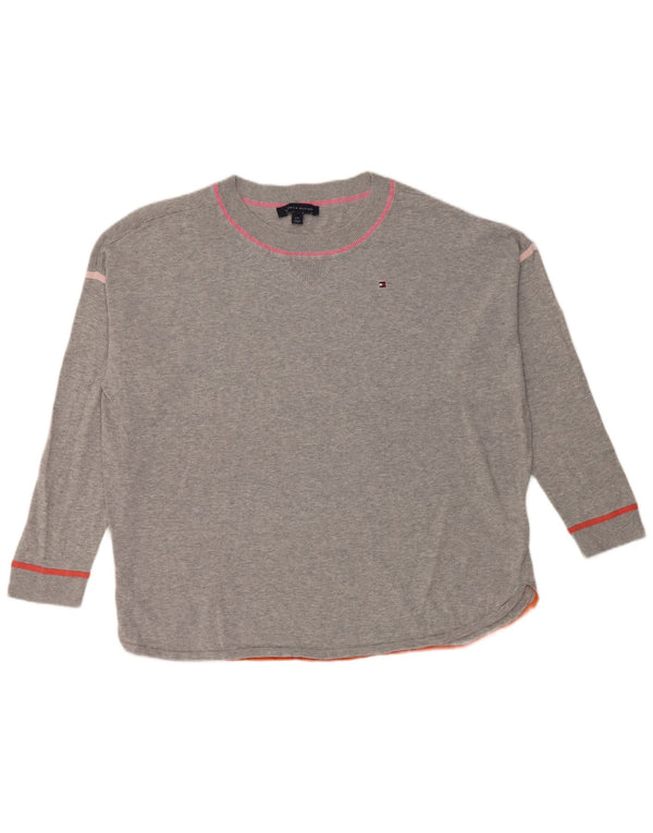 Tommy Hilfiger Womens Oversized Crew Neck Jumper Sweater UK 16 Large Grey