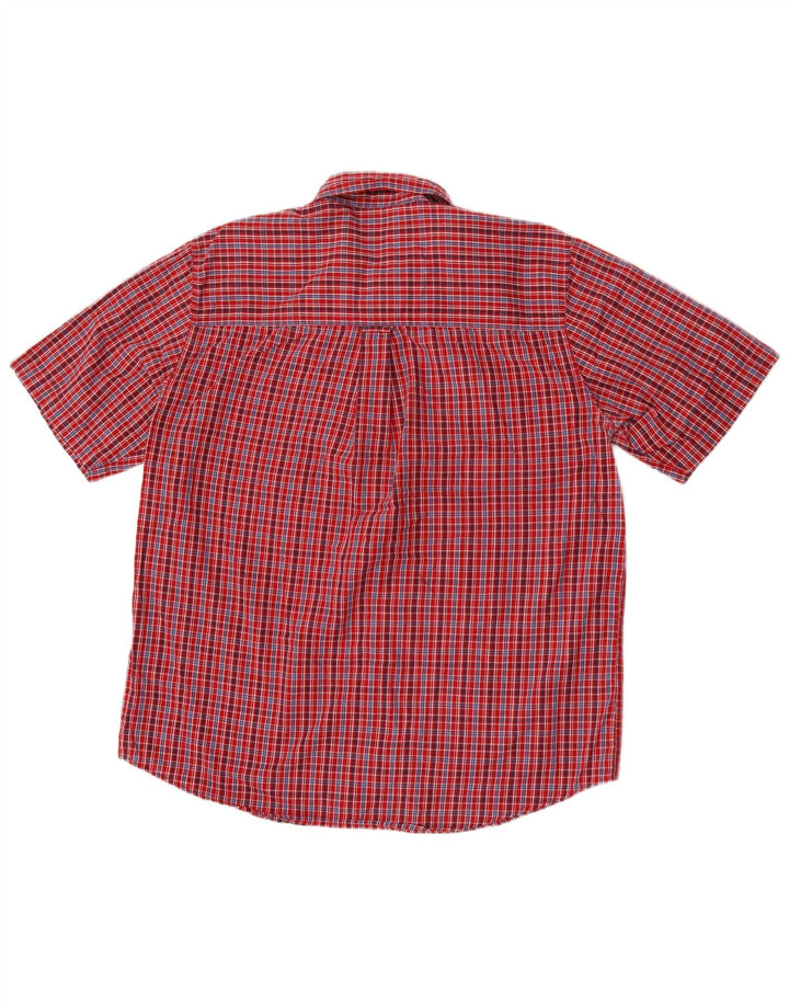 Chaps Mens Easy Care Short Sleeve Shirt Large Red Check Cotton