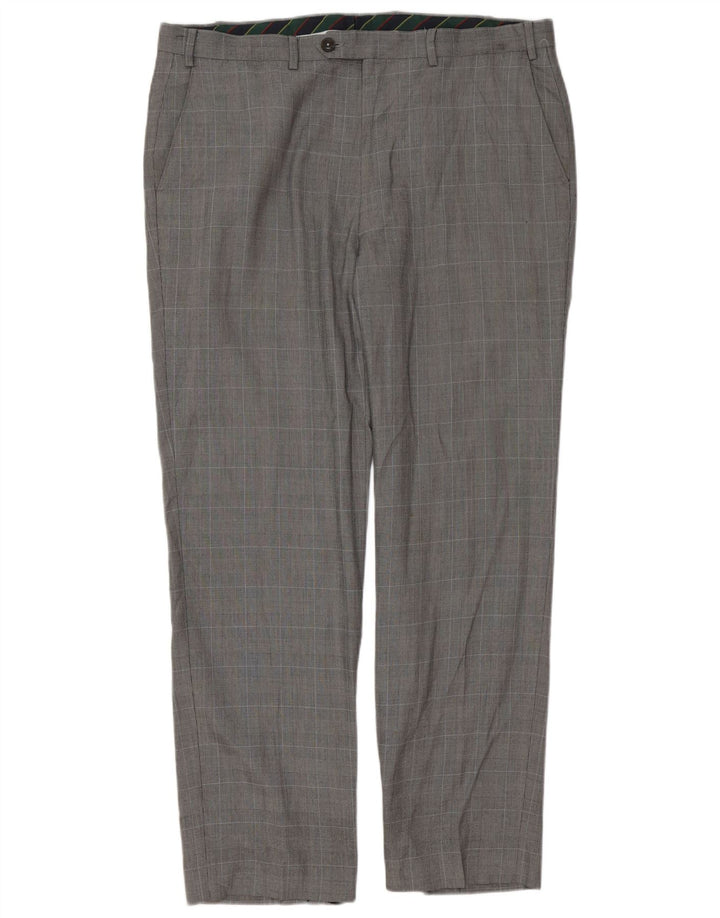 CHAPS Mens Straight Suit Trousers W38 L32 Grey Check Cotton