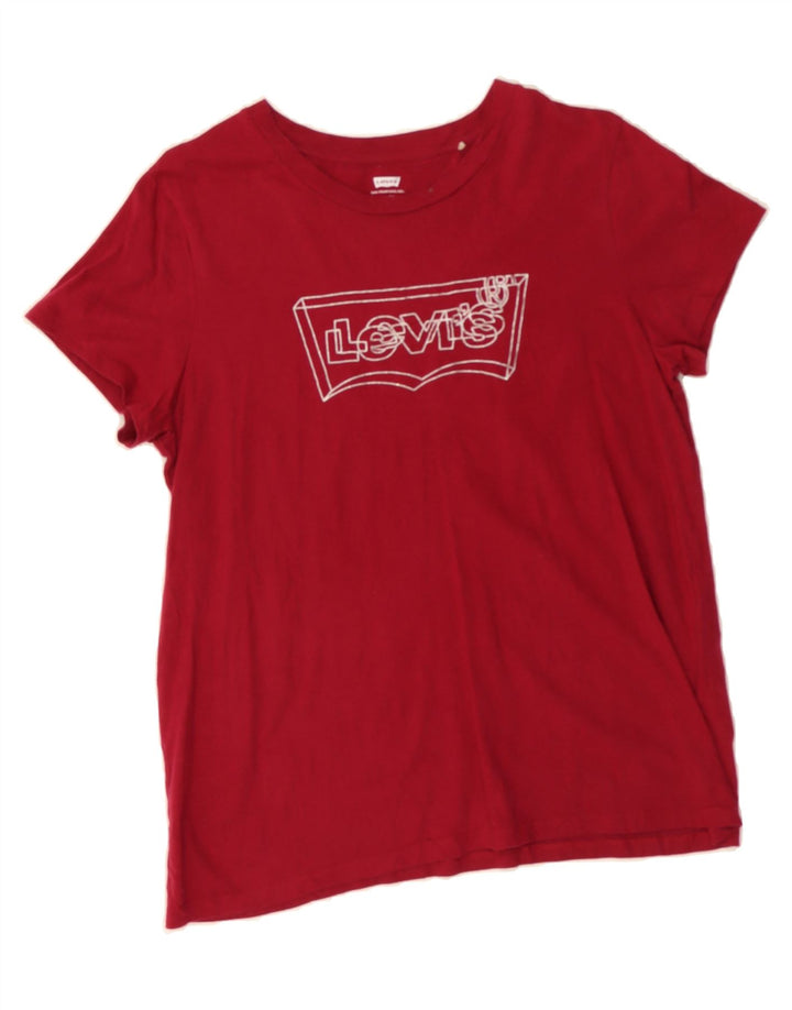LEVI'S Womens Graphic T-Shirt Top UK 14 Large Red Cotton Vintage Levi's and Second-Hand Levi's from Messina Hembry 