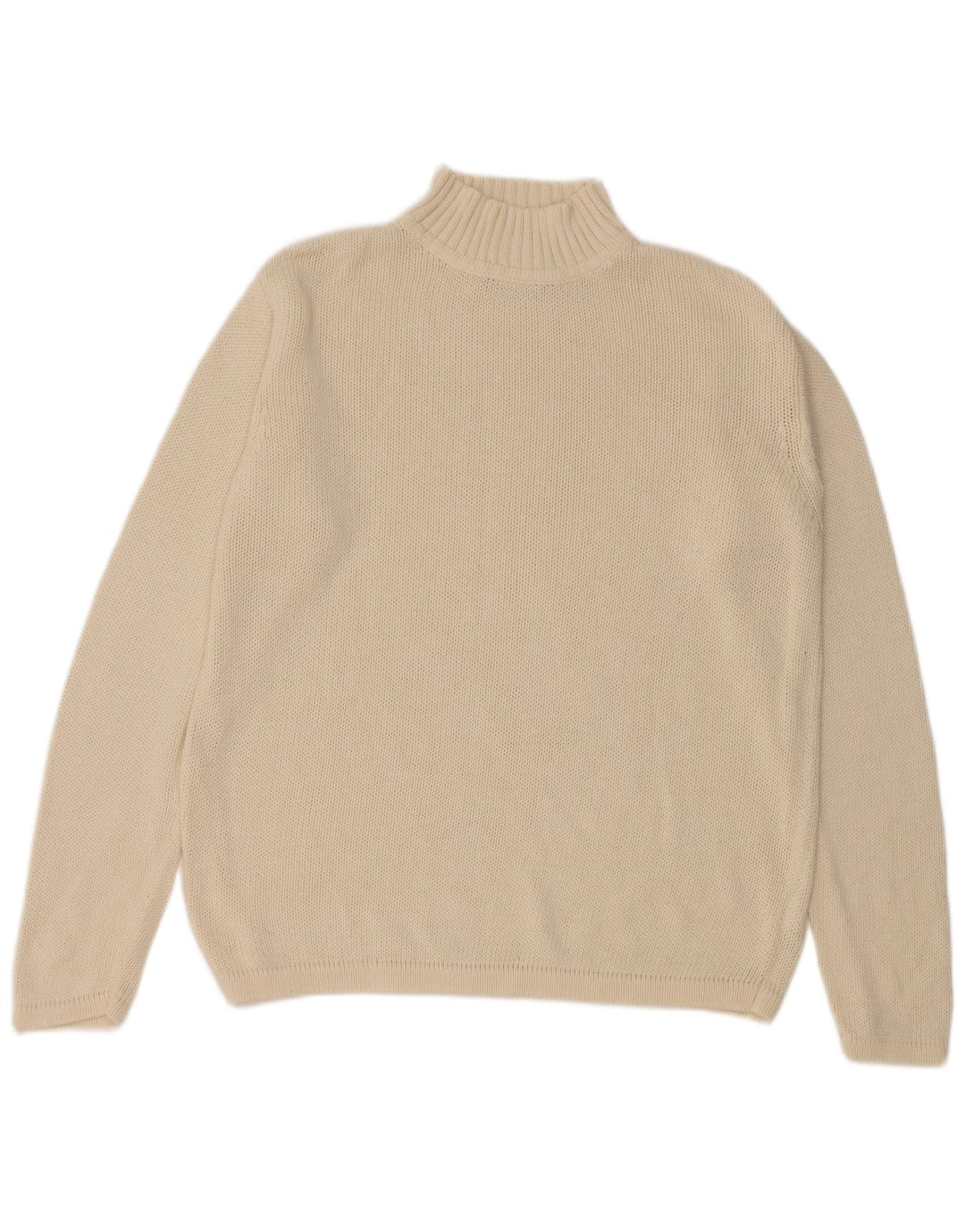 Eddie Bauer Mens Turtle Neck Jumper Sweater Medium Off White Cotton