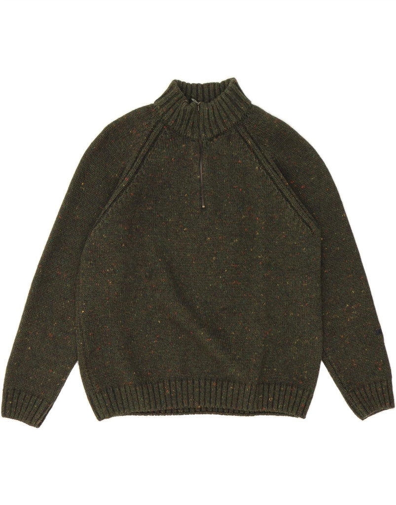 VINTAGE Womens Zip Neck Jumper Sweater UK 14 Large Khaki Flecked Vintage Vintage and Second-Hand Vintage from Messina Hembry 
