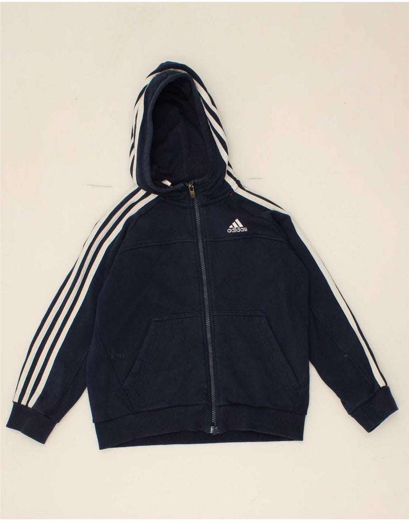 ADIDAS Boys Zip Hoodie Sweater 7-8 Years Navy Blue Cotton Vintage Adidas and Second-Hand Adidas from Messina Hembry 