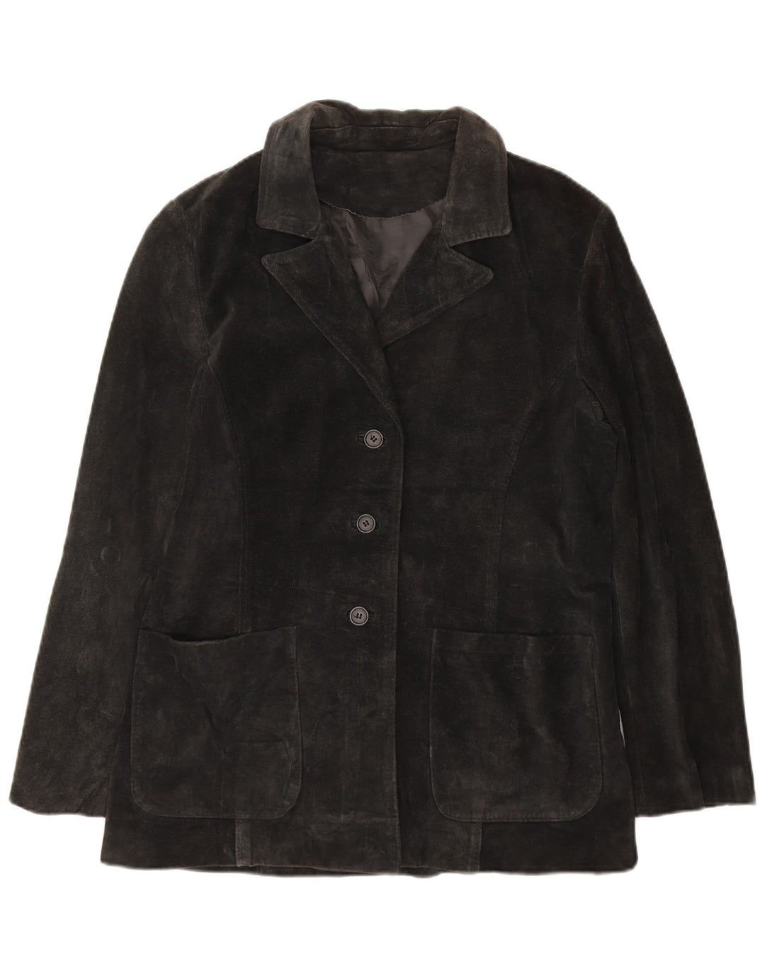 CONBIPEL Womens Suede 3 Button Blazer Jacket IT 46 Small Black Leather