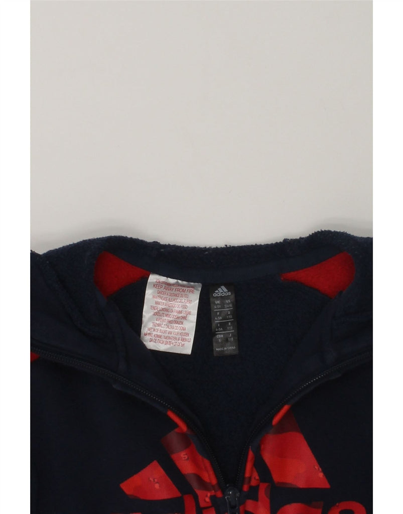 ADIDAS Boys Graphic Zip Hoodie Sweater 4-5 Years Navy Blue Colourblock | Vintage Adidas | Thrift | Second-Hand Adidas | Used Clothing | Messina Hembry 