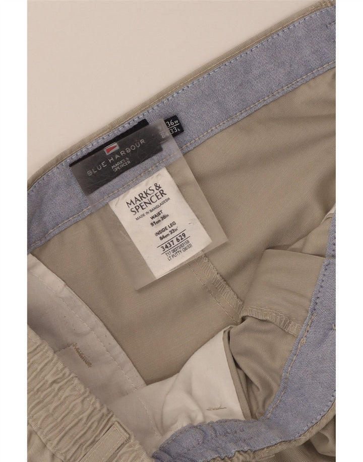 Marks & Spencer Mens Blue Harbour Pegged Chino Trousers W36 L33 Beige