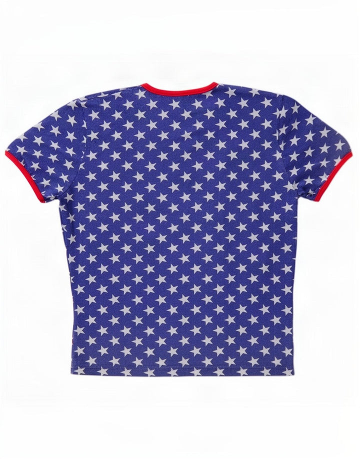 Gas Womens Abstract Pattern T-Shirt Top UK 14 Medium Blue Cotton