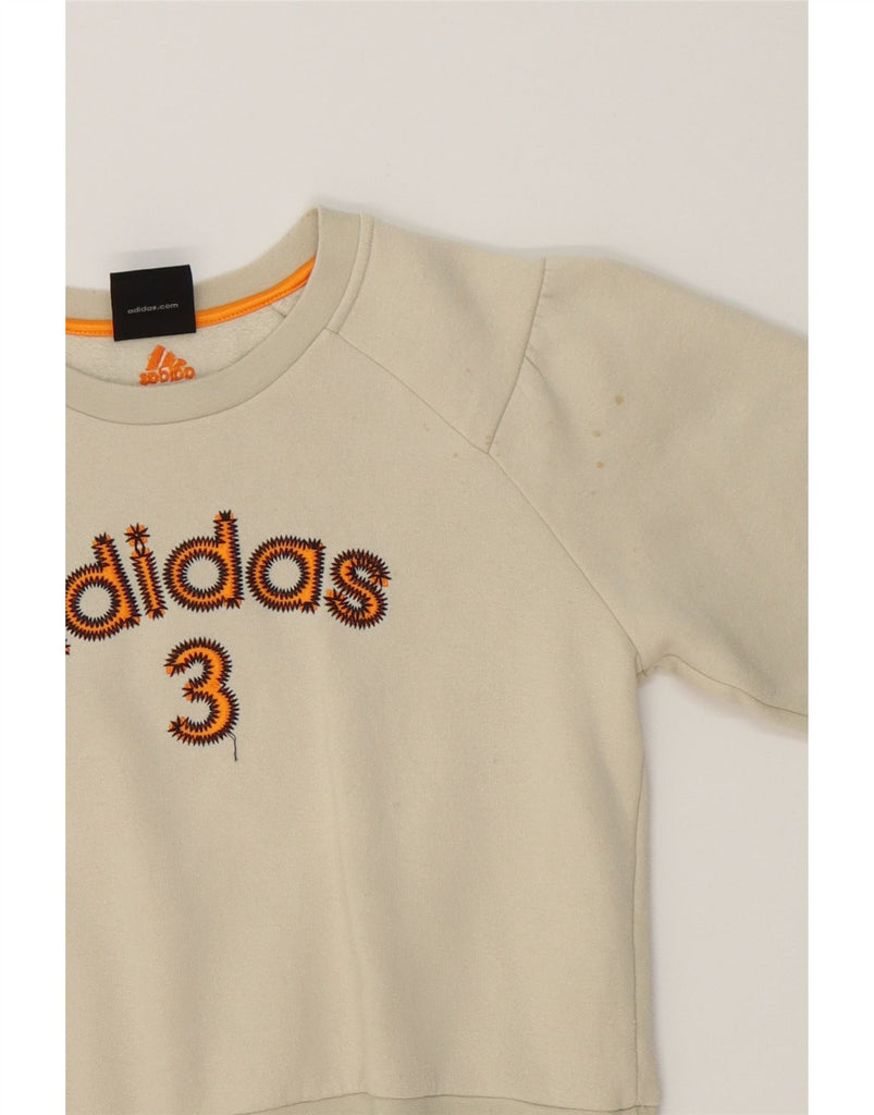 ADIDAS Girls Graphic Sweatshirt Jumper 13-14 Years Off White Cotton Vintage Adidas and Second-Hand Adidas from Messina Hembry 